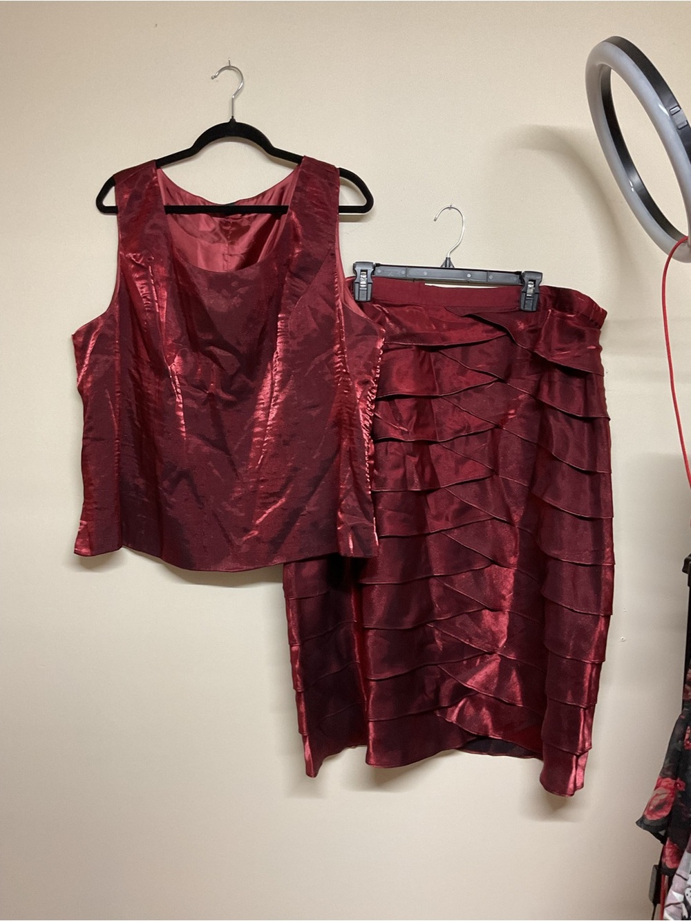 Moshita Elegant Sequin Burgundy Jacket, tank and Skirt Set - Picture 2 of 9